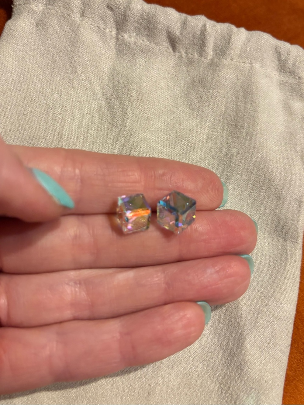 3D Cube Iridescent Stud Earrings